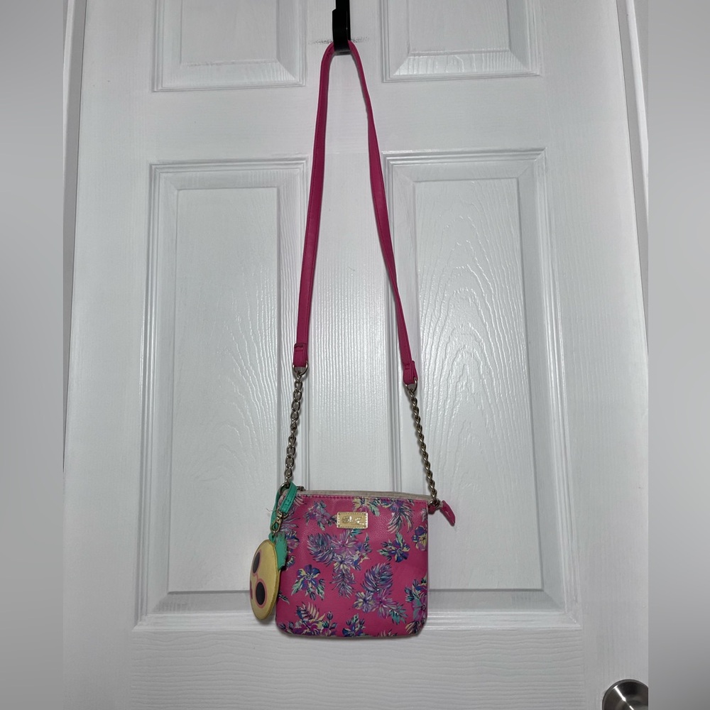 Betsey Johnson Pink Floral Crossbody Bag with Chain Strap
